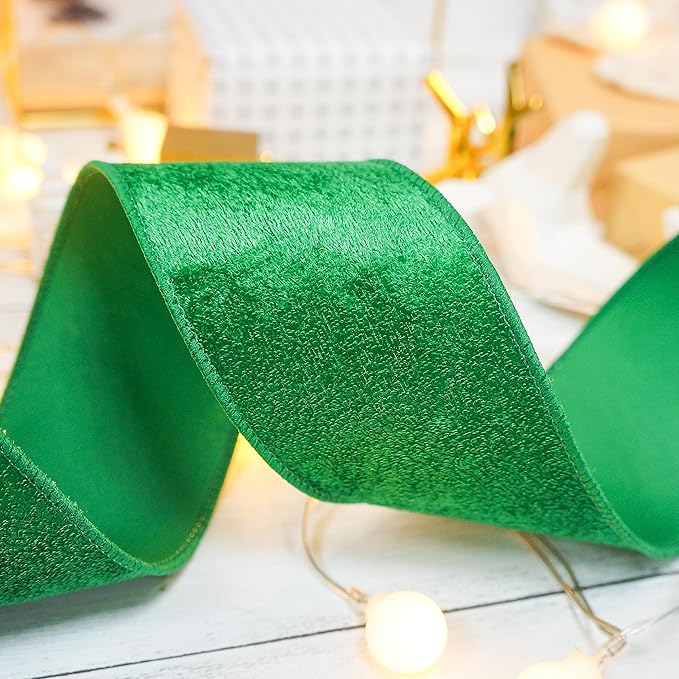 Green Velvet Ribbon 2.5 Inch x 10 Yards for Christmas Tree Topper Home Decoration Wreath Gift Wrapping DIY Craft