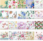 Crtiin 20 Pack Assorted Floral Napkins for Decoupage Toilet Napkins Flower Cocktail Decorative Paper for Birthday Party Beautiful Gorgeous, 20 Styles Each 6.5 inches(Style 1)
