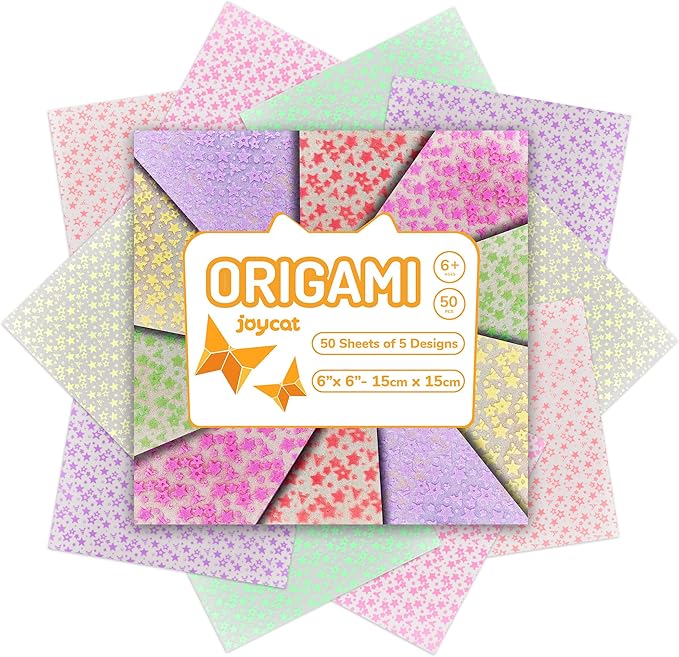 Joycat Pastel Glow in The Dark Origami Paper - 50 Sheets 6x6 Inches - Soft Luminous Sheets for Kids & Creative Projects, Ideal for Scrapbooking, Card Making and DIY Crafts