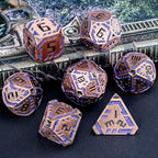 Metal DND Sci-fi Dice Set 7PCS Stripe Polyhedral Dice for Dungeons Dragons RPG Role Playing Game, Glitter D and D Dice with Gift Box D6 D8 D10 D12 D20 (Ancient Bronze&Purple)