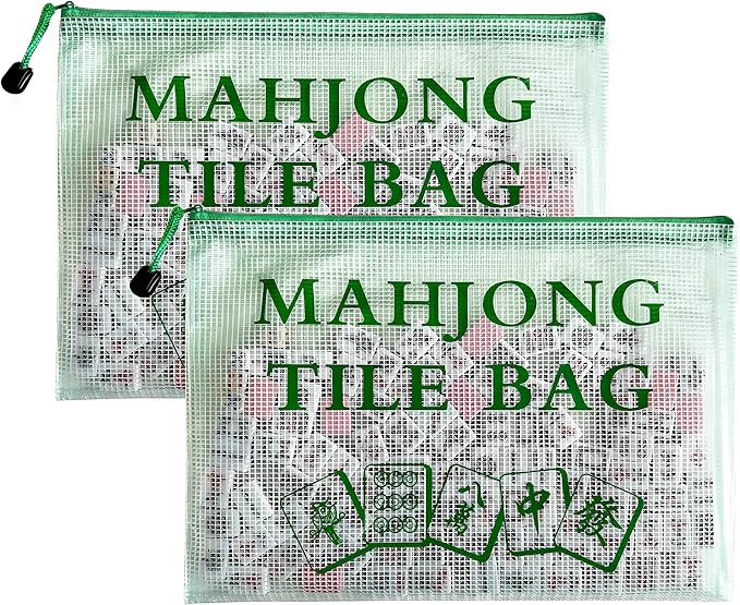 2Pack Mahjong Tile Bag, Case for American Mah Jong Set, Mahjong Gifts Accessories, Portable Card Holder Bouch, Green (Case Only)