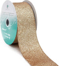 CT CRAFT LLC Glitter Wired Ribbon 2.5" x 20 Yards Gold (Champagne Gold) for Christmas Home Decor Bow Gift Wrapping DIY Crafts Wreath