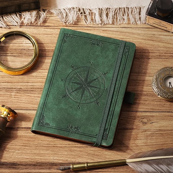 AHGXG Small Blank Pocket Journal Notebook for Men - 256 Numbered Pages B6 Mini Journal, Vintage Soft Leather Hardcover, 80gsm Paper, for Women Work Office School, 4.1'' X 5.7''- Dark Green
