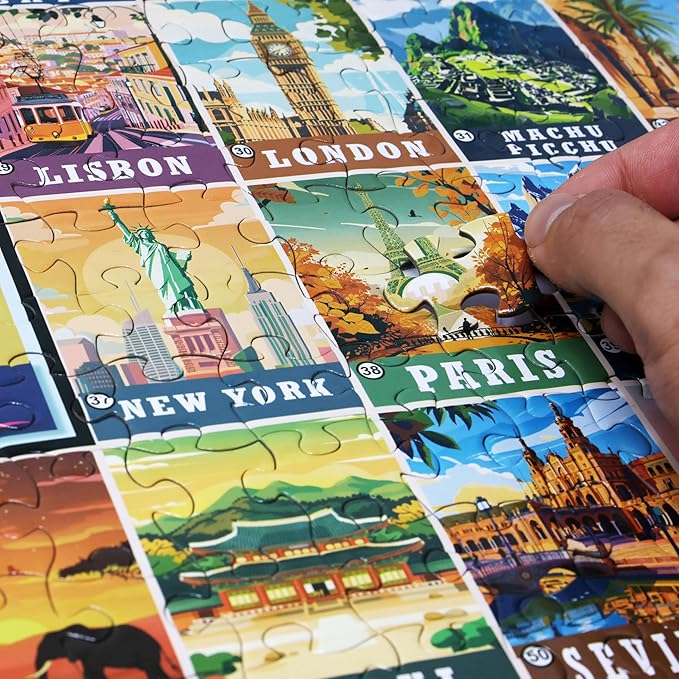Think2Master Colorful Vintage World Travel Poster 500 pieces Large Format Jigsaw Puzzle for kids 12+, teens, adults & families. Great gift for people intent in traveling the World. Size: 26.8” X 18.9”