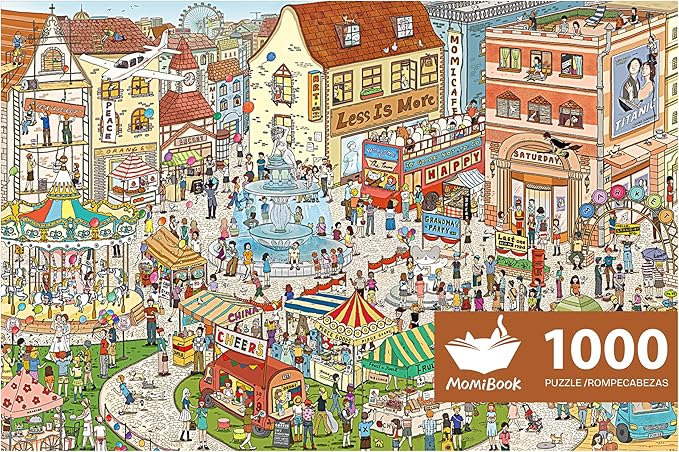 MOMIBOOK Puzzles for Adults 1000 Pieces Jigsaw Puzzles of Weekends in a Small Town, Painting Image Difficult Challenging Hard Impossible Puzzle Unique Funny Party Christmas Birthday Gifts