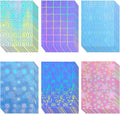 36 Sheets Holographic Sticker Paper Clear A4 Vinyl Sticker Paper Self Adhesive Waterproof Transparent Film Gem Rainbow Star Patterns, 11.7 x 8.3 Inch (Line,Lattice,Firework,Gear,Flower,Pentagram)