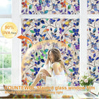 Window Privacy Film Stain Glass Window Film Rainbow Window Film Window clings Non-Adhesive Reusable Decorative for Room (Stained Leaf, 17.5 x 78.7 in)