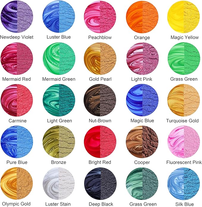 MTBJZJ Mica Powder for Resin, 25 Colors - 20g/Bottle of Epoxy Resin Color Pigment,for Candle Dye, Lip Gloss Pigment, Soap Making, Slime Colorant, Paint, Bath Bombs,Nail Polish and Eye Shadow