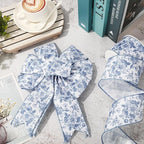Generic AnyDesign Floral Wired Edge Ribbon Blue Flower Craft Ribbon Chinoiserie Decorative Fabric Ribbon for DIY Crafts Wreath Bow Making, 12 Yards