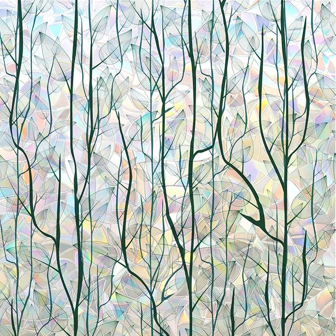 DKTIE Nature Pattern Rainbow Window Film Decorative Stained Glass Window Film Static Cling Films Easy Apply Removable Comes with Tools (U1747-rainbow, 17.7" x 78.7")