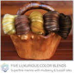 Merino Silk Luxe Tonal Designer Blend. Superfine Merino, Mulberry, Tussah Silk. Top Roving for Spinning or Felting. Pralines 5oz