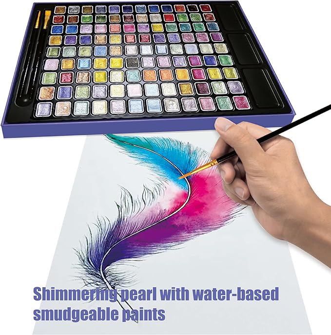 Mini Shimmer Watercolor Paint Set, 108 Colors Glitter Metallic Watercolour Painting Sets, Solid Pearl Water Color Paints for Artists, Amateur Hobbyists and Painting(108 Colors)