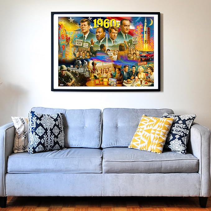 Think2Master 1960s 500 Pieces Large Format Jigsaw Puzzle: Kids 12+, Teens, Adults & Families. Travel Back in Time with The Nostalgic Collage. Great Gift. Size: 26.8” X 18.9”