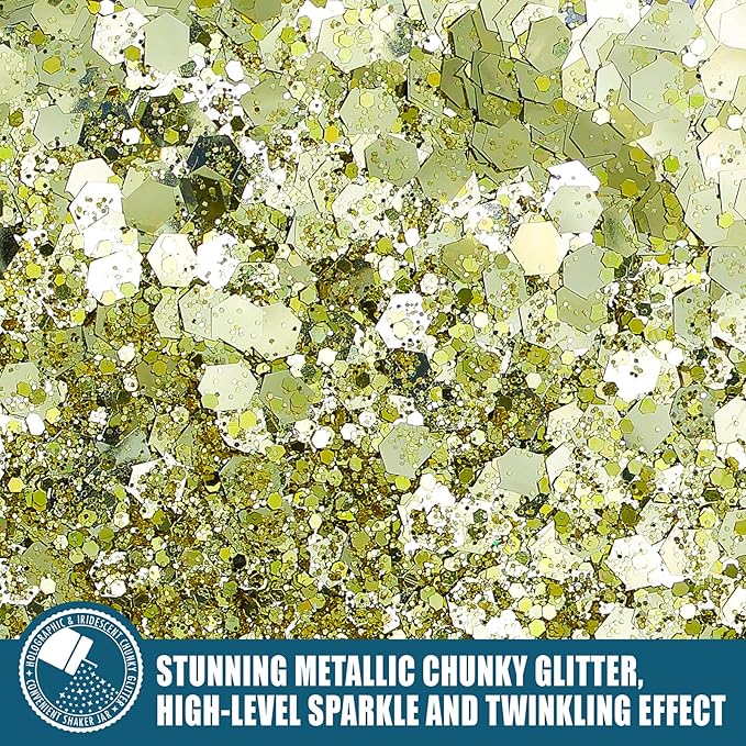 Chunky Glitter, 160G/5.64OZ Craft Glitter for Epoxy Resin, Mixed Fine Glitter & Chunky Glitter, Metallic Chunky Glitter for Hair, Nail Arts, Body, Bulk Glitter for DIY Tumbler Painting (Honey Gold)
