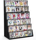 Emfogo Card Display Stand, 6-Tier Trading Card Display, Wood Detachable Graded Card Display with Top Storage, High Capacity Trading Card Display Stand for Collection & Show (Black)