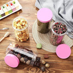 SATINIOR 12 Pack 32 oz Plastic Container Jars with Lids Round Clear Travel Cosmetic Container Slime Jars for Toiletries, Lotion, Cream, Ointments, Makeup, Rhinestone, Samples, Kitchen Storage(Pink)