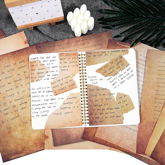 48 Sheets Vintage A4 Double-Sided Printing Paper for Journals Scrapbooking - 100GSM Antique Parchment Aged Paper, Compatible with Inkjet & Laser Printers, Perfect for Crafting, Letters & Art Projects