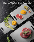 Titanium Cutting Boards for Kitchen, Set of 3 Food Grade 100% Pure Titanium Double-Sided Chopping Boards, Non-Toxic, Dishwasher Safe, Easy to Clean – 10", 12", 16"