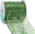 CT CRAFT LLC Sparkling Glitter Mesh Wired Ribbon 4" x 10 Yards Green for Christmas Home Decor Bow Gift Wrapping DIY Crafts Wreath