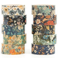 10 Rolls Blooming Flowers Washi Tape Set Floral Arts Adhesive Tapes Colorful Garden Decorative Masking Tape Sets for Craft, Kids, Scrapbook, DIY, Gift Wrapping (6-Silence)
