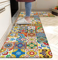 Boho Kitchen Rugs Set 2 Memory Foam Colorful Ceramic Comfort Tile Floor Mat Anti Fatigue Non-Skid PVC Runner Rug Water & Oil Proof Carpet for Kitchen Laundry Sink,17.3x28+17.3x47 Inch, C2