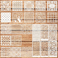 WSICSE 24Pcs Stencils for Painting, Reusable Geometric Painting Stencils Abstract Layering Stencil for Painting on Wood Canvas Furniture Floor Decor DIY Supplies, white