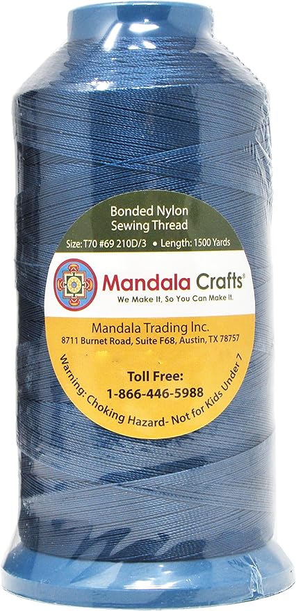Mandala Crafts Bonded Nylon Thread Airforce Blue Heavy Duty Sewing Threads - 1500 YDs Size 69 210D T70 Tex 70 Thread for Leather Jeans Weaving Outdoor Marine Upholstery Threads