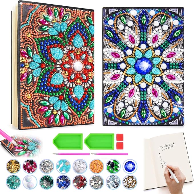 Micaracy Craft Kits for Kids Age 6-8-9-10, Presents for 5 7 11 12 Year Old Girls Notebook Diamond Art Painting Kit Arts and Crafts for Kids Toys for 5-10 Year Old Girl Gifts Diary (2 pcs)