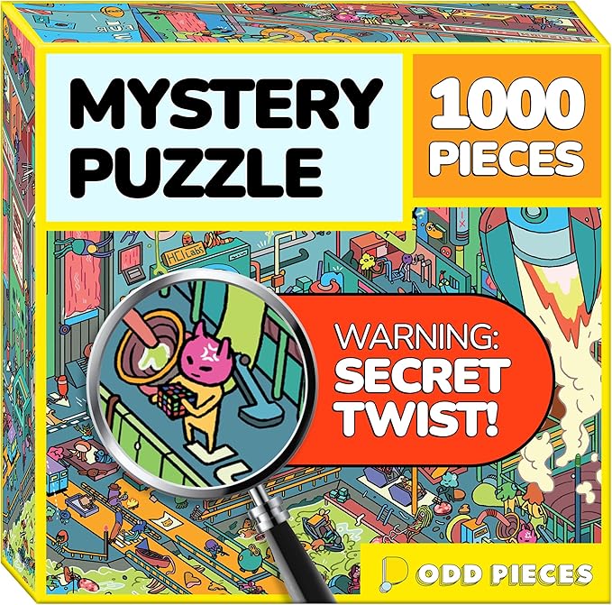 Odd Pieces Jigsaw Puzzles 1000 Pieces - Magic Mystery Story Secret Ending Puzzle - Perfect Game Night for Adults & Kids - Funny Space Cartoon Theme (AstroGastro)