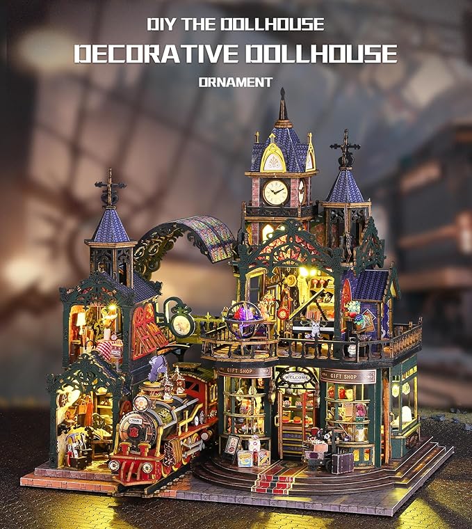 DIY Dollhouse Miniature House Kit,DIY Kit Mini House Model,1:24 Scale Creative Doll House Best Christmas Birthday Gift for Lovers Boys and Girls. (Rail-TRACKSECLUDED City01)