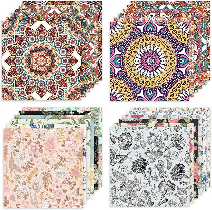 48 Sheets 24 Designs Scrapbook Paper Pad, 6"×6" Single-Sided Decopodge Craft Cardstock Paper,Scrapbooking DIY Decorative Background Cardmaking Supplies.Datura&Flowers