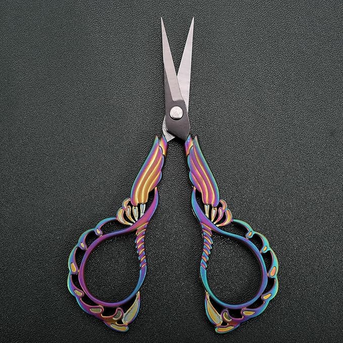Embroidery Scissors W/Cover Sharp Tip Sewing Crafting Scissor for Needlework Threading Craft Artwork DIY Tools, Vintage Rainbow Mini Shears