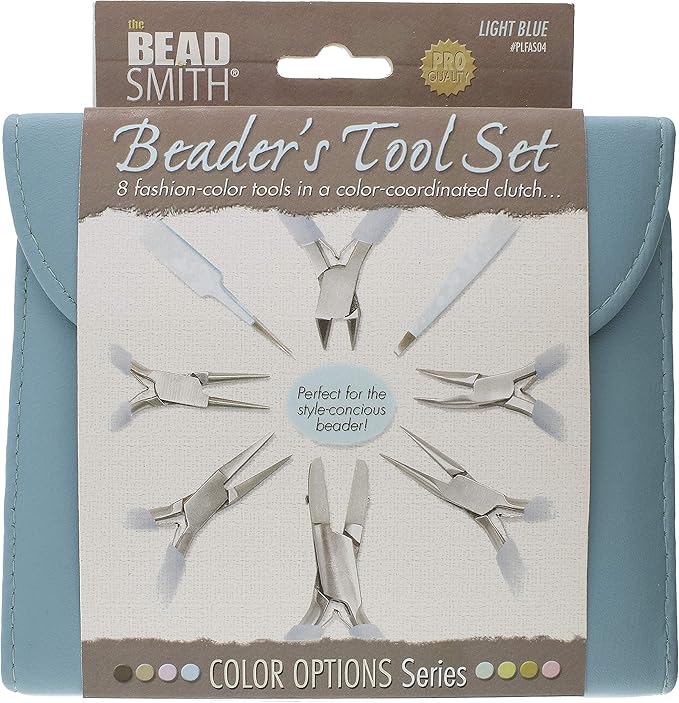 The Beadsmith Fashion Color Pliers – Set of 8 Slimline Color-Coordinated Tools – Matching Clutch in Light Blue – Jewelry Making Supply Kit to Create Necklaces, Bracelets, Earrings & More