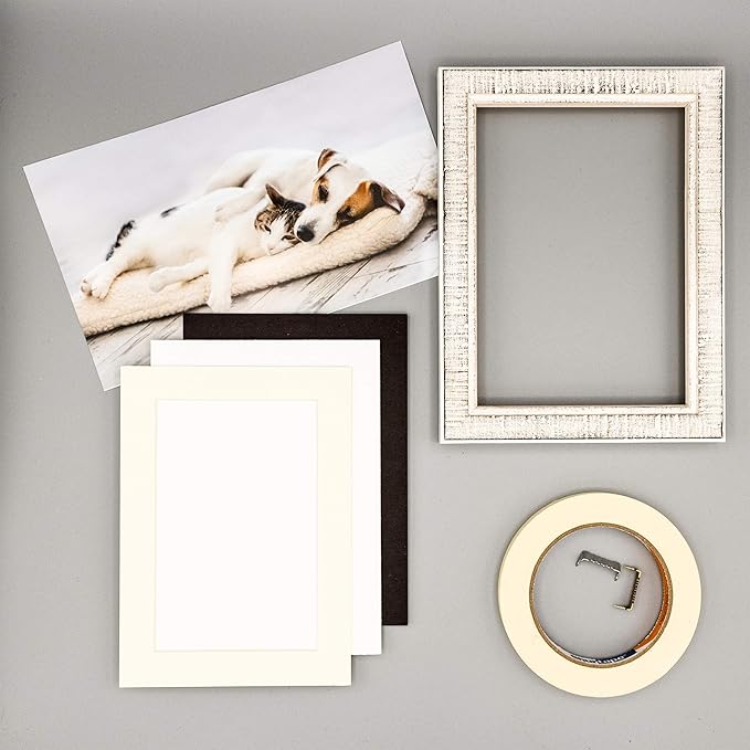 8x10 Mat Bevel Cut for 5x8 Photos - Acid Free Textured Cream Precut Matboard - For Pictures, Photos, Framing - 4-ply Thickness