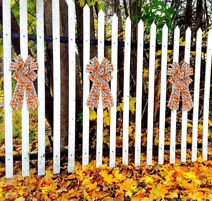 2 Rolls 2.5 Inch x 20 Yards Thanksgiving Fall Wired Ribbon for Crafts Wreath Bows Pumpkin Autumn Leaves Ribbons Orange Plaid Ribbon for Gift Wrapping Thanksgiving Party Home Decoration