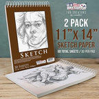 U.S. Art Supply 11”x14 Premium Heavy-Weight Paper Spiral Bound Sketch Book: 90 Pound (160gsm), 30-Sheet Drawing Pad (2 Pack)