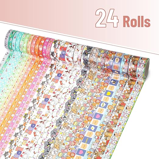 Mr. Pen- Cute Washi Tape for Journaling, 24 Rolls (12 x 7.5mm Wide & 12 x 15mm Wide), 3 Meter/Roll, Decorative Gold Foil Washi Tape Set, Halloween Supplies