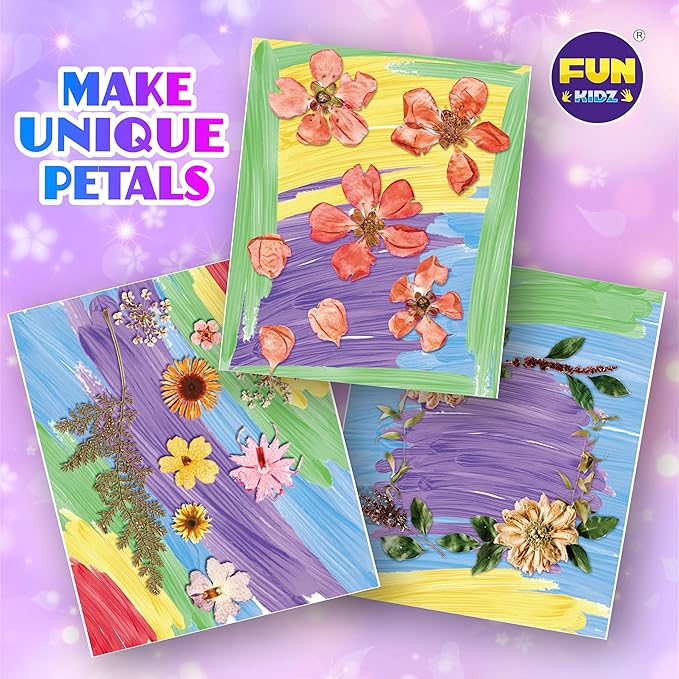 Creative Flower Press Kit for Kids, FunKidz 9 Layers Wooden Pressed Flowers Plants Art with Frames DIY Set Make Bookmarks Decorate Cards Craft Gift for Girls Boys