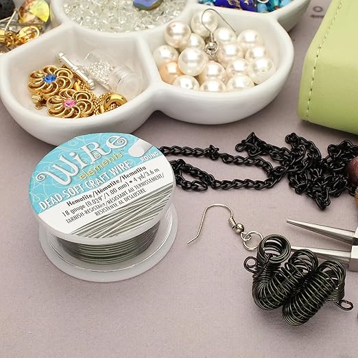 The Beadsmith Wire Elements Craft Wire – Tarnish Resistant, Soft Temper, Round, Hematite Color – 1mm, 18 Gauge, 4 Yard Spool – Jewelry Making, Wire Wrapping, Floral, & Other DIY Crafts