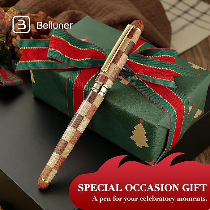BEILUNER Luxury Wood Ballpoint Pen Writing Set, Chess Style - Elegant Fancy Nice Gift Pen Set for Signature Executive Business Office Supplies - Gift Boxed with Extra Refills (Black)