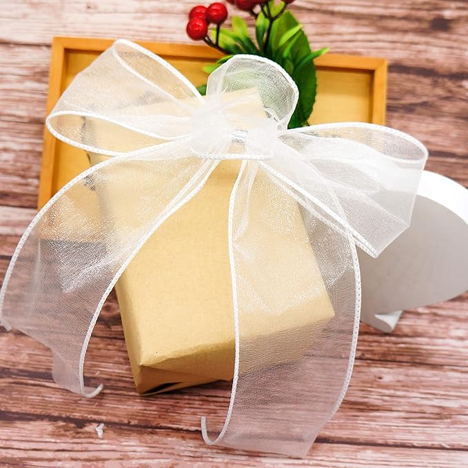 CT CRAFT LLC Sheer Organza Wired Ribbon 2.5" x 50Yards White for Wedding Chair Bow Flora Bouquet Gift Wrapping Christmas Tree Home Decor Wreath