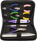 The Beadsmith Mini Color-ID Set – 3”, 8-Pieces Includes: Chain Nose, Round Nose, Side Cutter, Flat Nose, Nylon Jaw Flat Nose, Tweezers, Thread Snippers, Bead Scoop & Canvas Case – For Jewelry Making