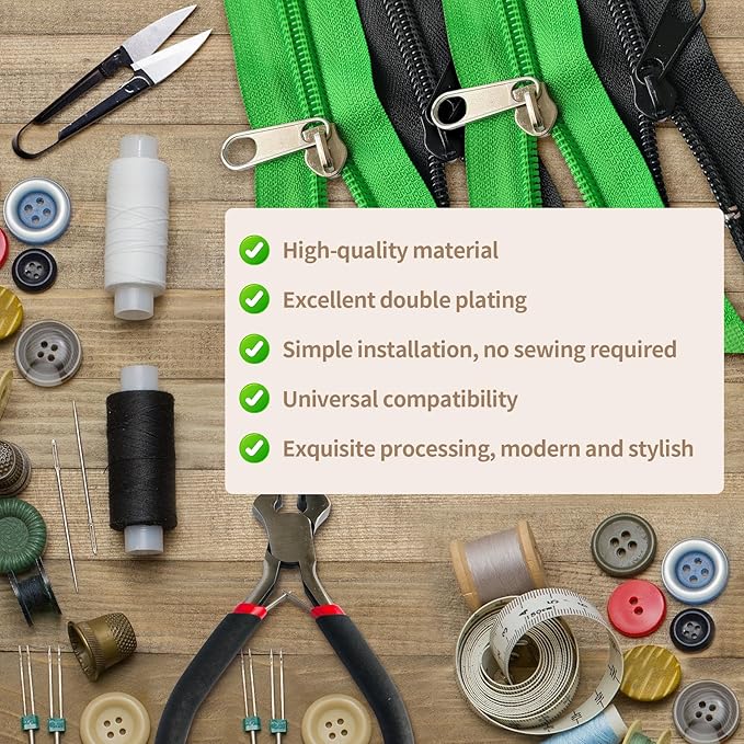 Vintrex 60 Pcs Zipper Repair Kit with Replacement Sliders, Metal Zipper Pull Replacement Kit for Jackets, Coats, Tents, Backpacks, Sleeping Bags, and Luggage