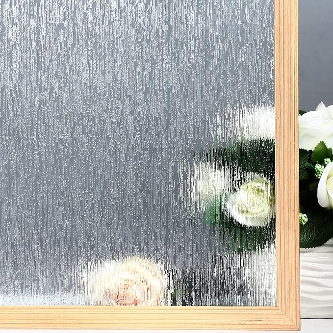 VELIMAX Rain Glass Window Film Privacy Static Window Clings Decorative Glass Sticker for Home Office Removable UV Protection Heat Control 23.6 x 157.48 inches