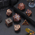 Metallic Glitter Stripes D&D,DND Metal Dice,7pcs Polyhedral Dice Set with Gift Case for D&D Tabletop Game (Antique Red Copper Seven Colors)