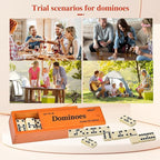 Smilejoy Dominos Set for Adults -Jumbo Size Dominoes Double Six Edition- Classic Board Games- Thick Size Double 6 Domino Set with Deluxe Brown Wood Box, 28 Tiles (2-4 Players)