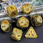 Metal DND Sci-fi Dice Set 7PCS Stripe Polyhedral Dice for Dungeons Dragons RPG Role Playing Game, Glitter D and D Dice with Gift Box D6 D8 D10 D12 D20 (Yellow Green)