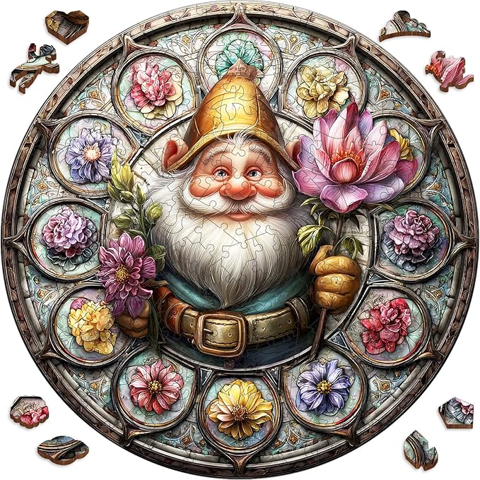 Wooden Puzzles for Adults, Gnome Puzzle 200 Pieces, Unique Shaped Jigsaw Puzzles for Adults and Kids, Birthday Gifts Fun Family Game 11.2'' x 11.2''