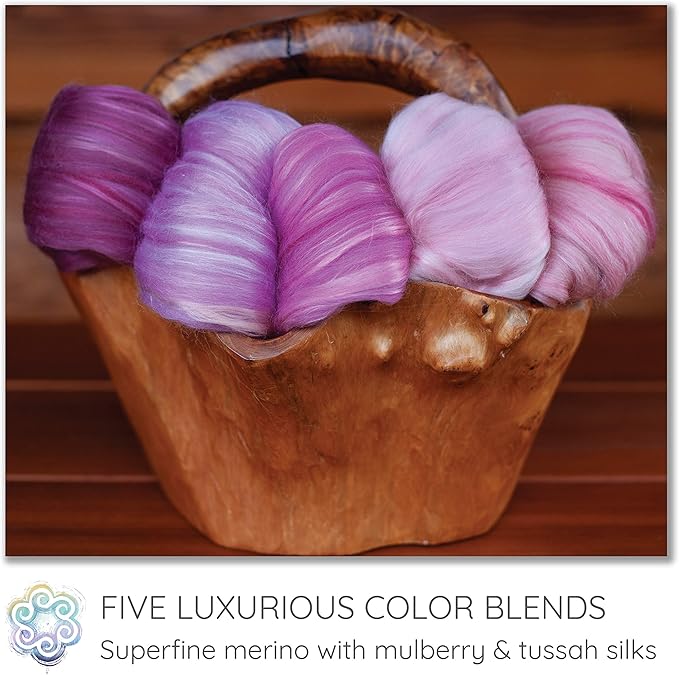 Merino Silk Luxe Tonal Designer Blend. Superfine Merino, Mulberry, Tussah Silk. Top Roving for Spinning or Felting. Blushing Rose 5oz