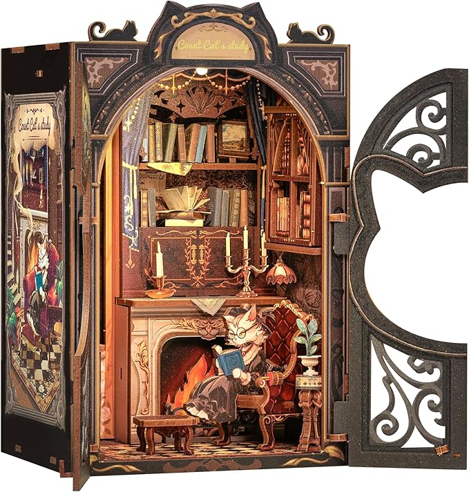 CUTEBEE Book Nook Kit - DIY Miniature House Kit for Adults and Teens, Dollhouse Booknook Tiny House Model Build Bookshelf Decor, Gifts for Family, Friends